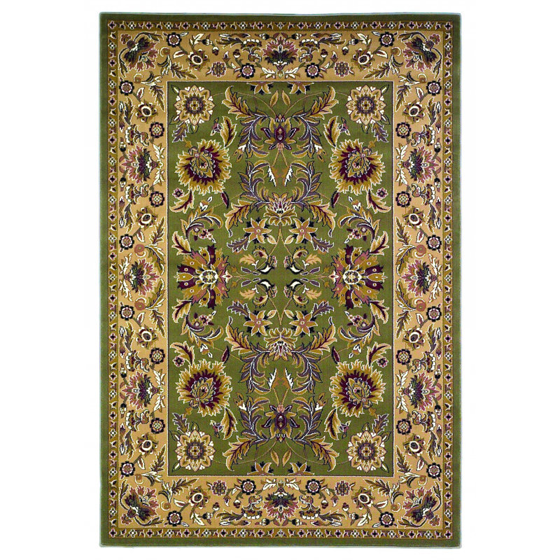 Tapis vert / taupe à motif floral Marnisha, Rectangle 5 pi 3 po x 7 pi 7 po