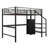 Full Size Loft Bed With Desk & Storage Stairs, Metal Loft Bed Frame With Wardrobe & LED Light, Safety Guard
