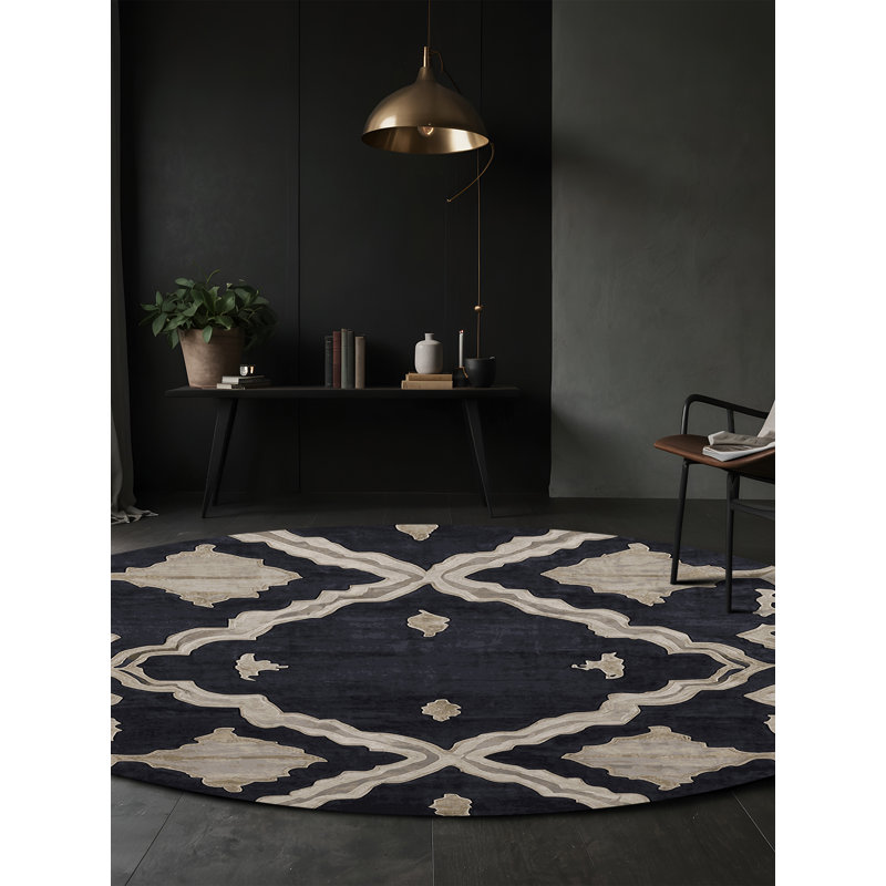 Tapis gris lavable à la machine, Rond 3 pi