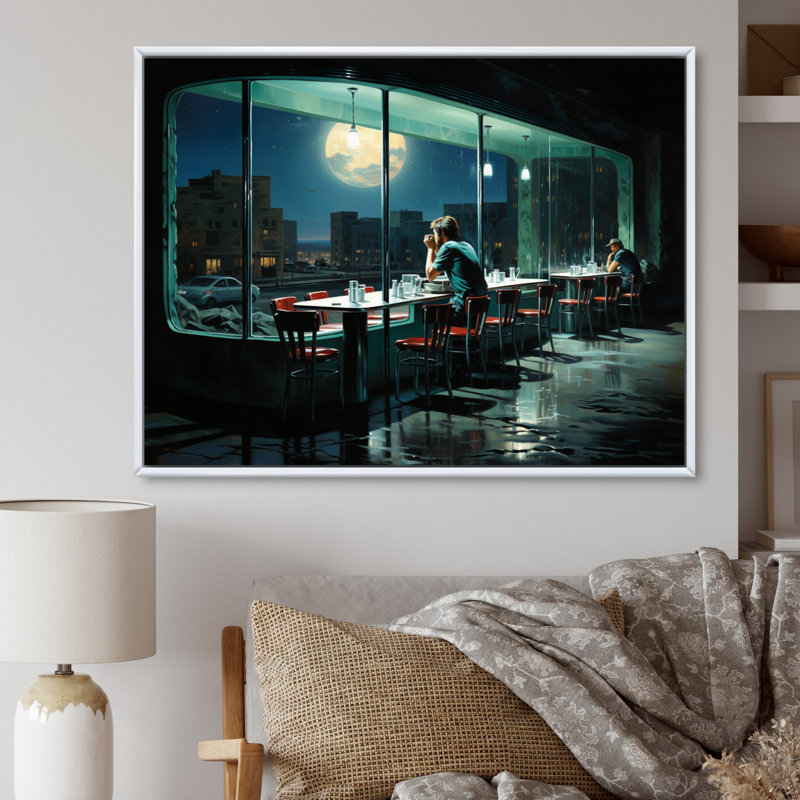 Masterpiece Nighthawks By Edward IV - Masterpiece Canvas Art Print, H 24 po x l 32 po, Cadre flottant blanc