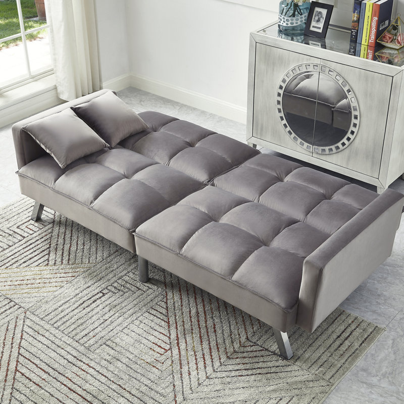 Syliva 80" Square Arm Sleeper Sofa Bed, Gray