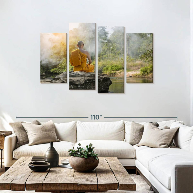 Adella Buddhist Monk Nature Meditation, 48" H x 75" W