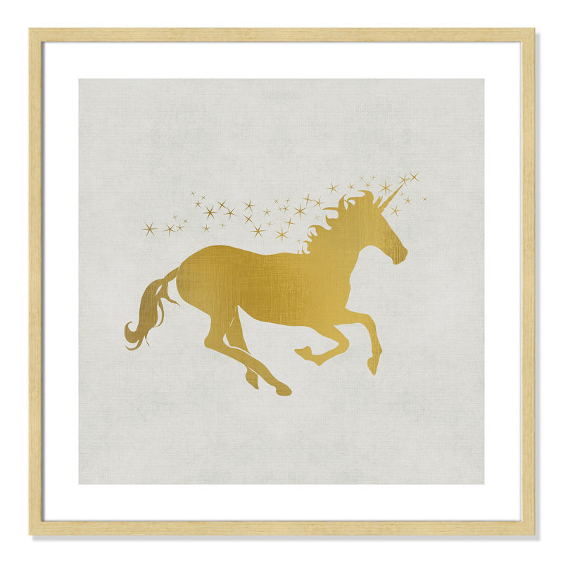 «Unicorn Gold 1», art encadré, H 27,5 po x l 27,5 po x P 1,19 po, Encadré de boîte champagne
