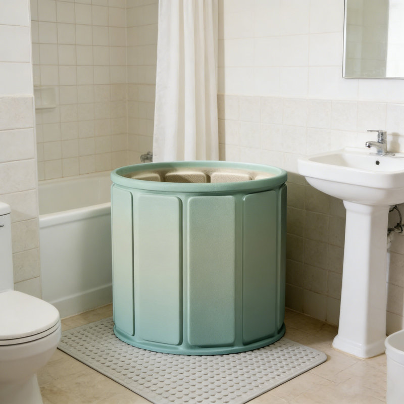 Lake Water Green Foldable Bathtub, Portable Space-Saving Soaking Tub for Balcony & Small Bathroom, Durable PVC Spa Tub, 31.5"D x 25.5"H