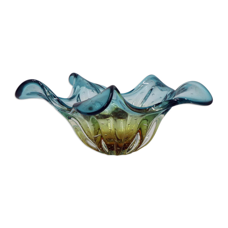 Bol décoratif en verre Hanney en bleu glacier / jaune pâle