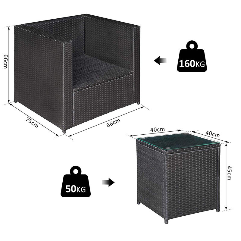 Alyce 2 Seater Rattan Conversation Set, Black