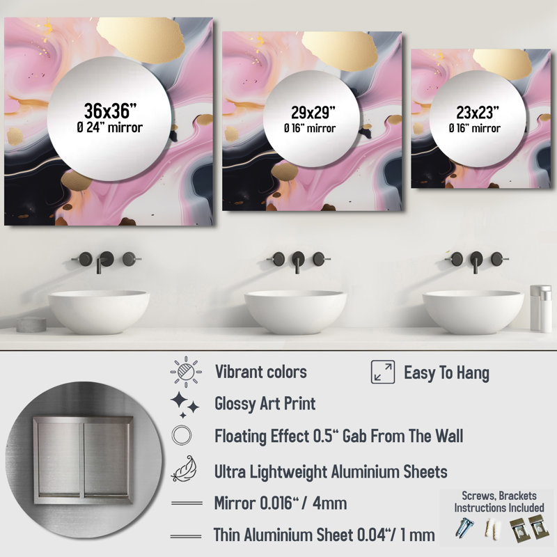 Meriton - Miroir abstrait mural carré en marbre pour chambre à coucher, 29 po x 29 po