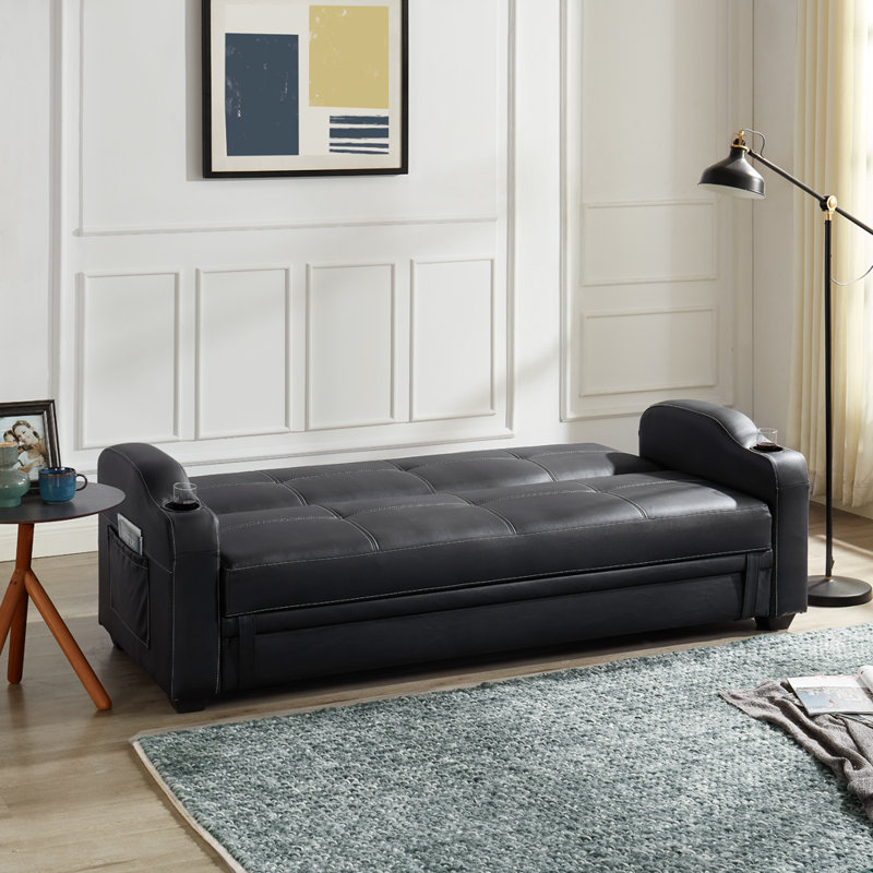 3 Seater Faux Leather Sleeper, Black