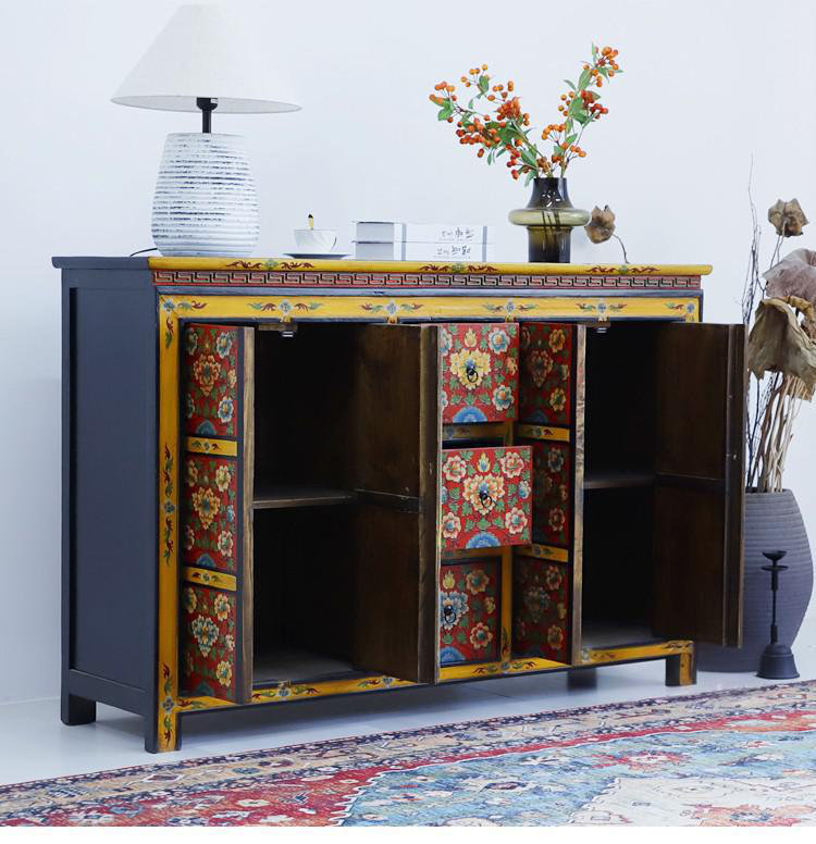 Chinese Distressed Solid Pine Hallway Cabinet
