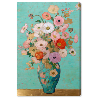 Décoration murale florale Vase turquoise II sur toile par Art Remedy, 16 x 24