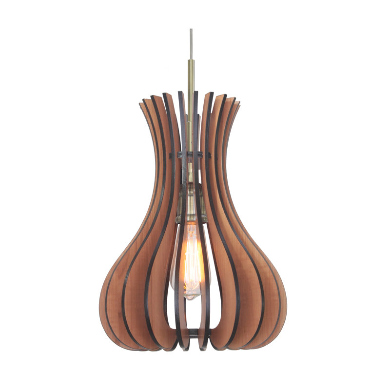 Scandinavian Mid-Century Modern Mini Wood Pendant in Classic Brass