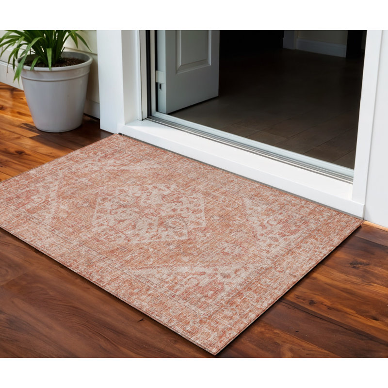 Tapis oriental lavable intérieur corail et rose 3 pi x 5 pi