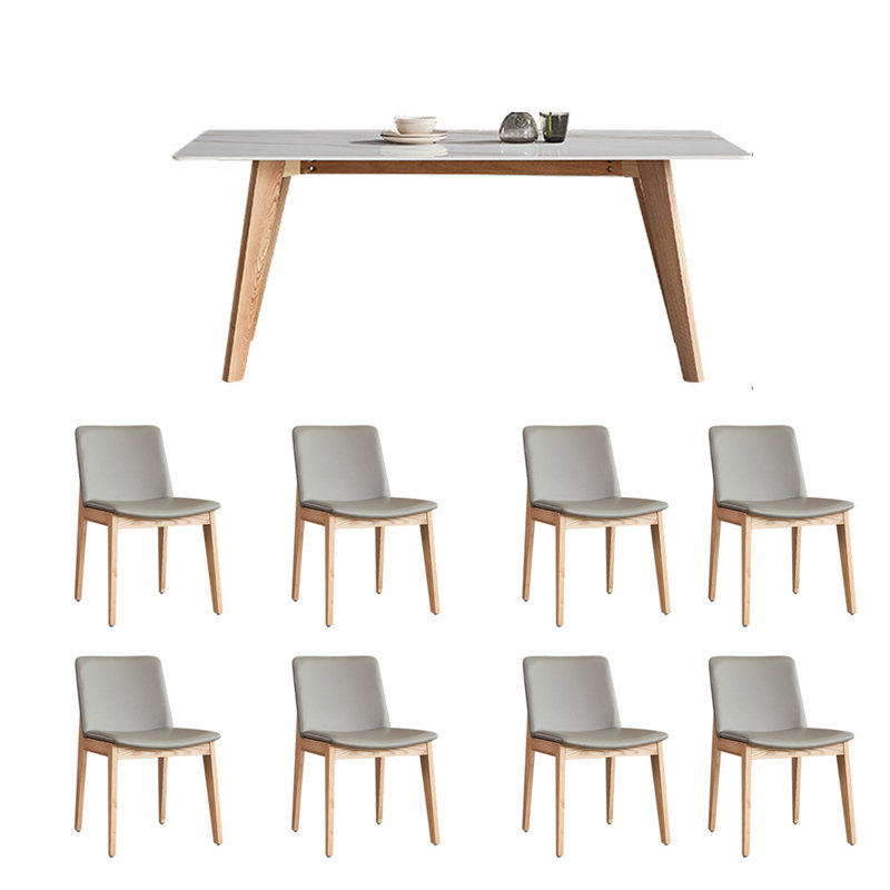Table de salle à manger en pierre frittée avec chaises en frêne