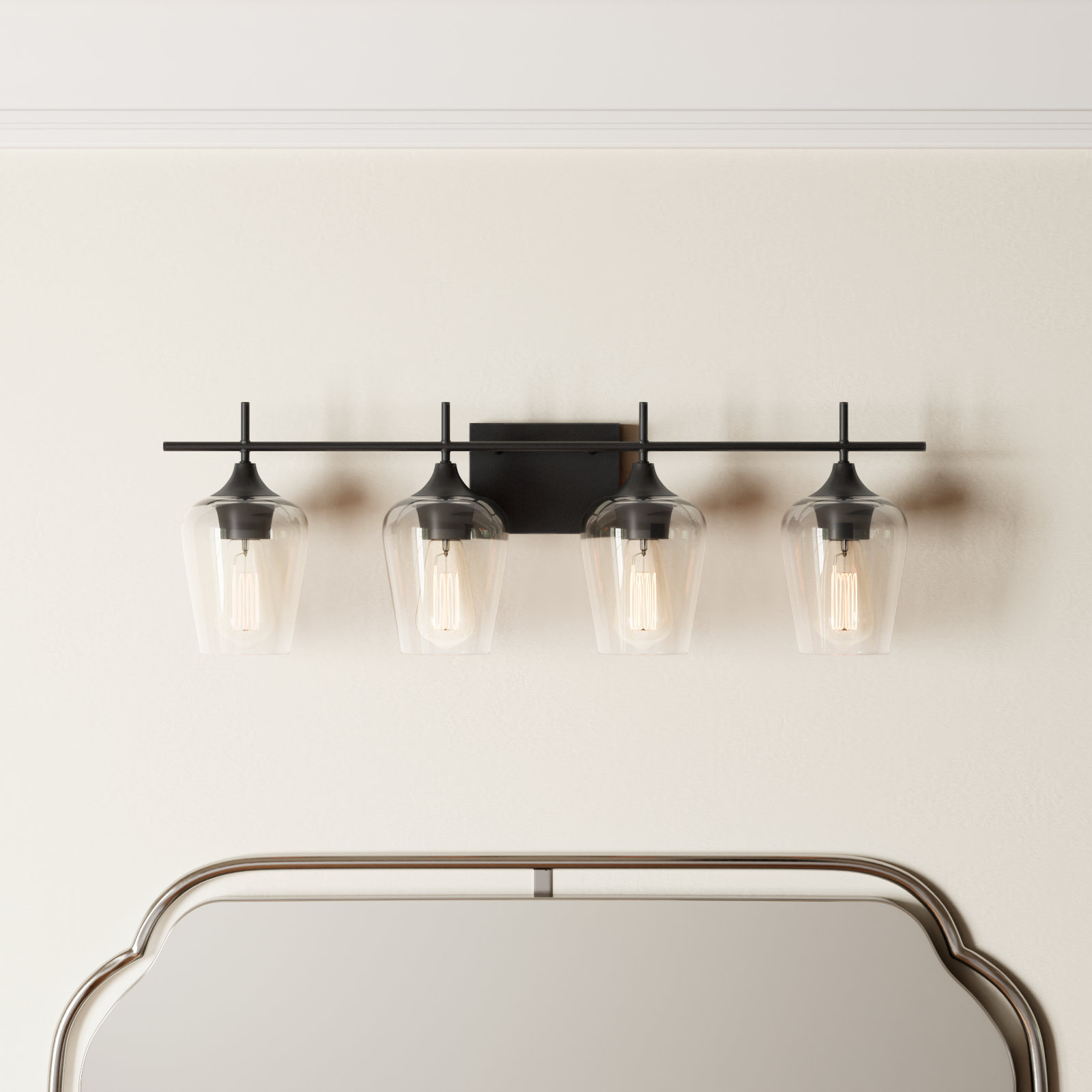Breena 4-Light Dimmable Vanity Light, Clear, Black