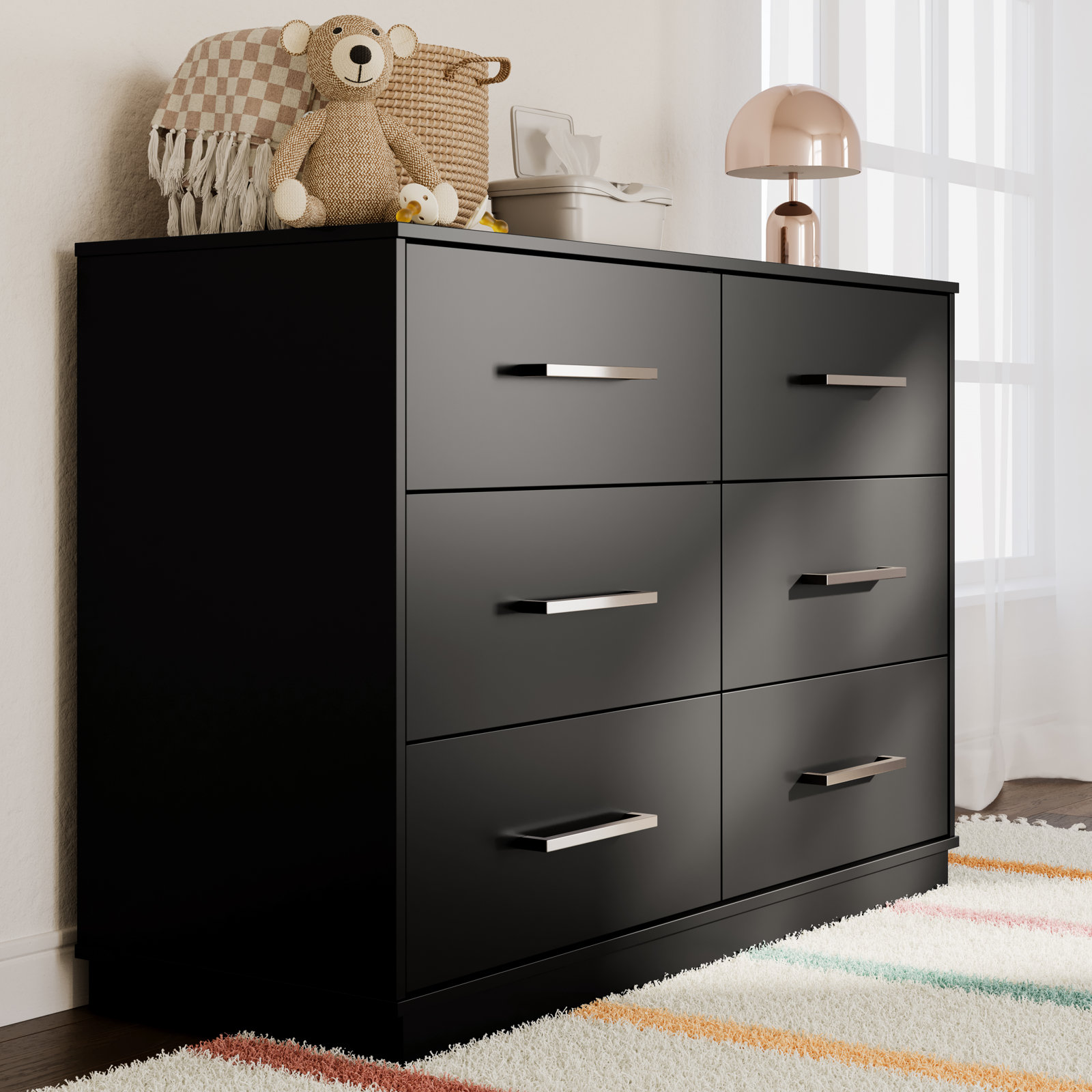 6-Drawer Double Dresser, Black