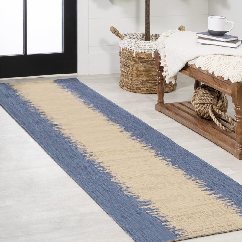 Cura Modern Strie' Blue/Beige Indoor/Outdoor Rug, Runner 2'2" x 10'