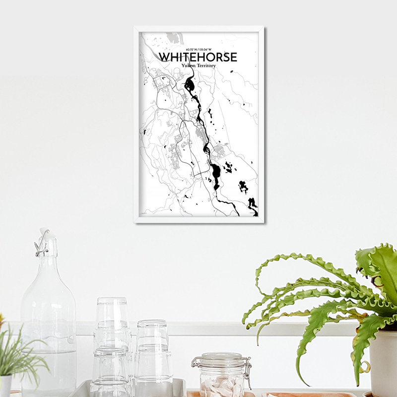 «Whitehorse City Map», impression, H 17 po x l 11 po, Noir et blanc