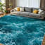 Tapis bleu abstrait lavable à la machine, vagues de la mer Méditerranée-133457297