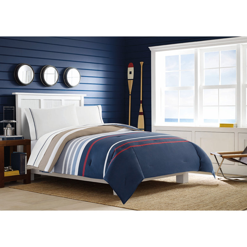 Navy and Red Cotton Full Reversible Bedspread Set