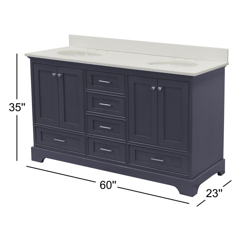 Ensemble de meuble-lavabo double 60 po Larosa, Gris marine, Quartz