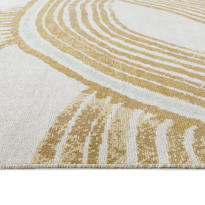 Crescent Rug: Modernist Hand Knotted Rug in Natural/Yellow, Rectange 7'6" x 9'6"