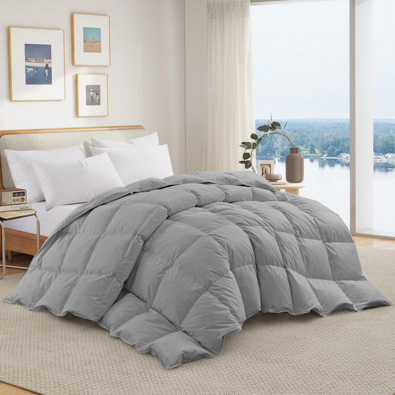 Heavyweight Goose Down Fiber Comforter, Twin, Gray