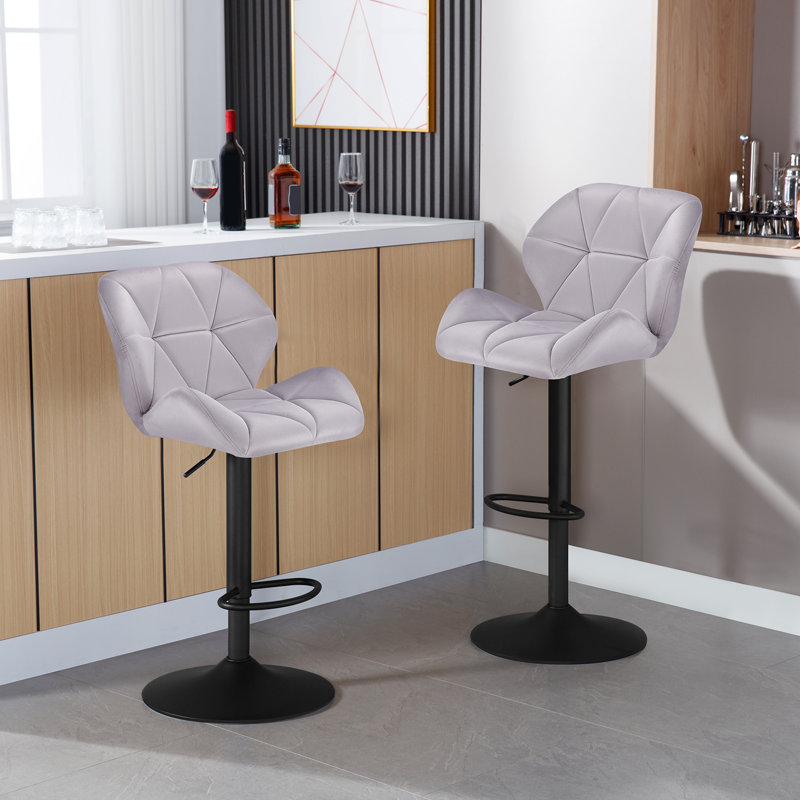 Dequavious Swivel Upholstered Adjustable Height Counter Stool with Metal Frame, Light Grey