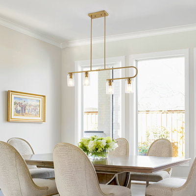 Lustre pour îlot de cuisine 4 lumières avec abat-jour en verre classique