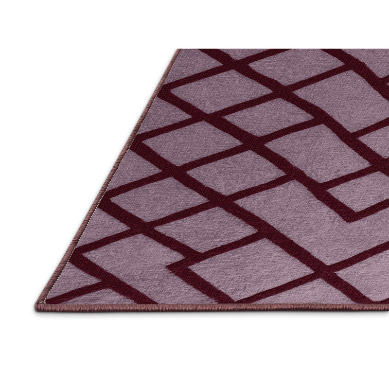 Tapis rose à motif treillis lavable à la machine, Rectangulaire 2 pi x 3 pi