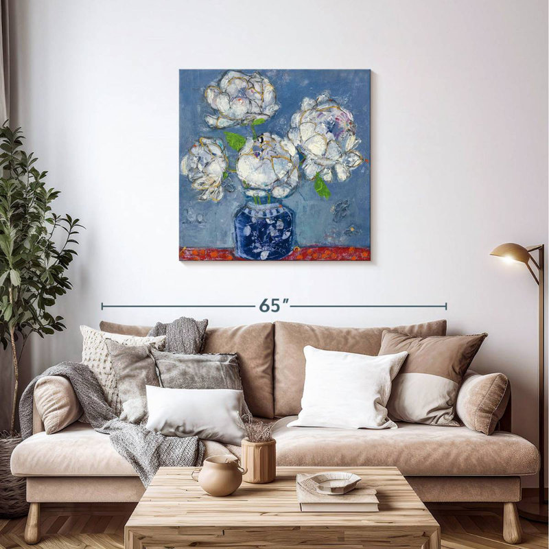 Vase de pivoines bleu Harnek, H 36 po x l 36 po