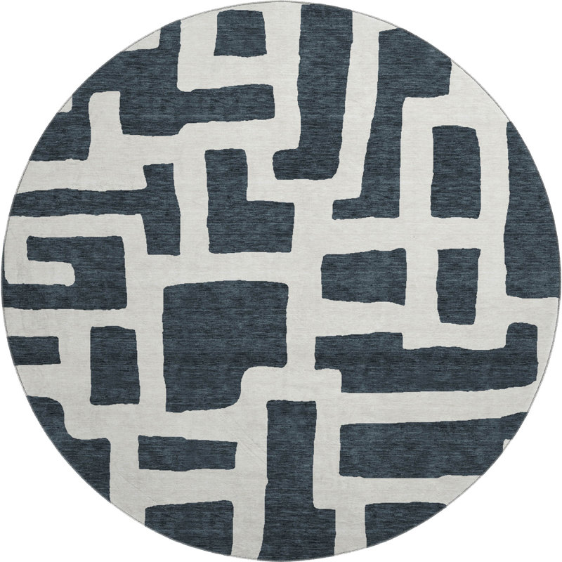 Premium Machine Washable Prisco Black Rug, Round 8'