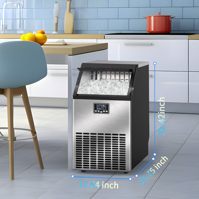 Machine à glaçons HAVATO 120 lb / 24 heures - 26,5 lb de rangement, 64 cubes en 12 minutes, autoportant sous le comptoir pour la cuisine / bar / restaurant (qualité commerciale, acier inoxydable) 