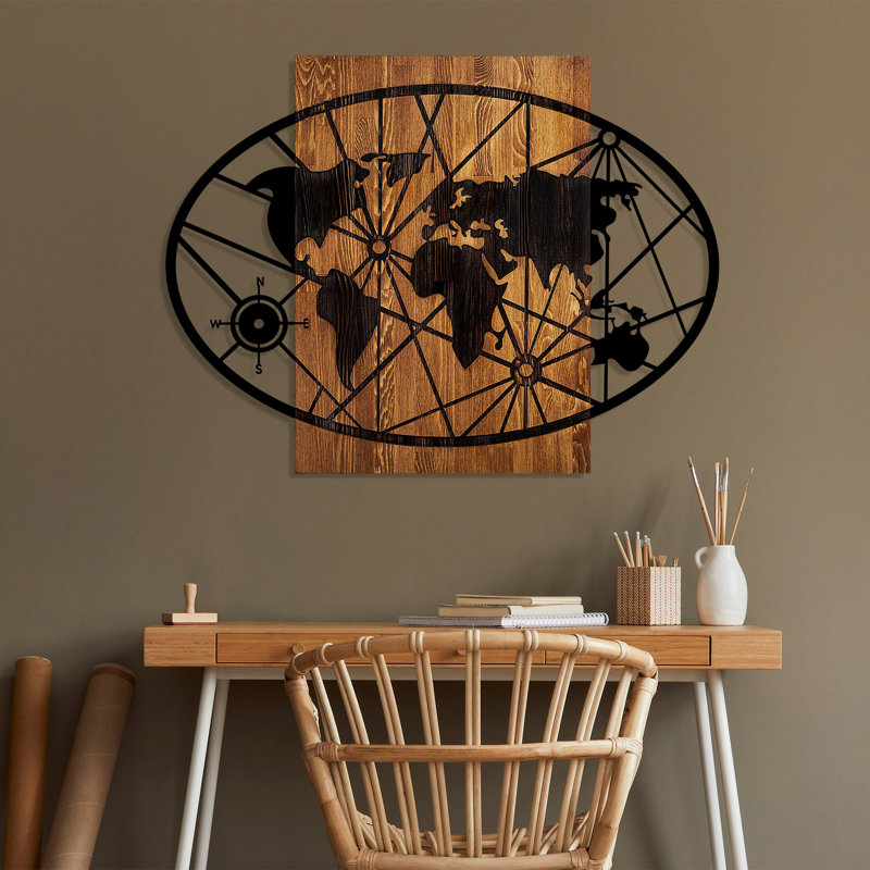 Élégant accessoire mural décoratif en bois, 27,6 po x 36,2 po | 100% bois massif (noyer et noir) avec une épaisseur de 0,9 pouce | Éléments métalliques durables (épaisseur de 0,06 pouce) | Variations de couleurs uniques, parfaites pour la décoration intérieure