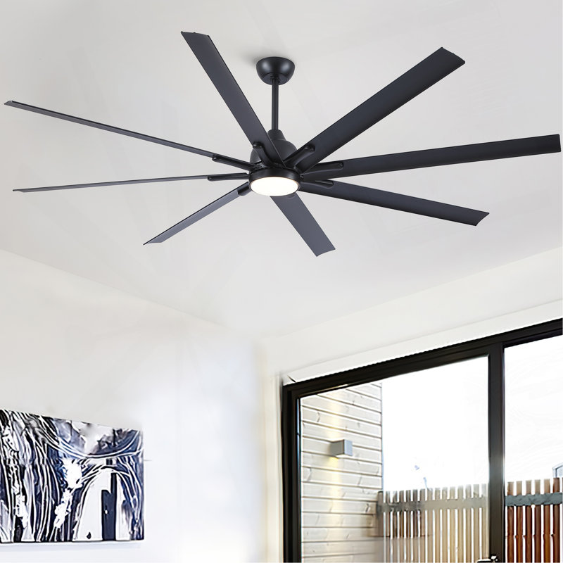 Très grand ventilateur de plafond noir 84 pouces avec télécommande 8 pales