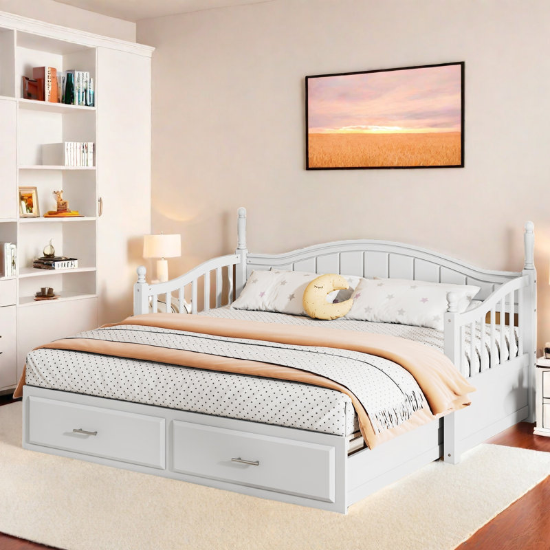 Elegant Extendable Daybed With Two Storage Drawers And Twin Size Trundle, White