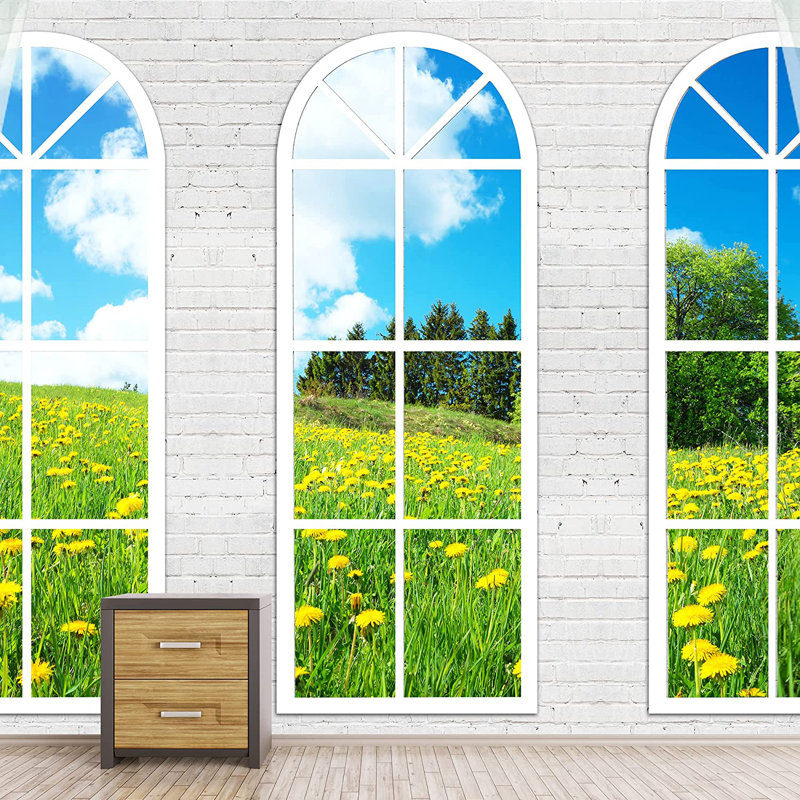 Window View Curtain Nature Wilderness Wall Mural, 100" L x 144" W