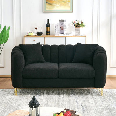 63" Chenille Loveseat Sofa,Luxury 2 Seater Deep Couch,Modern Tufted Couch, Gold Metal Legs Sofa