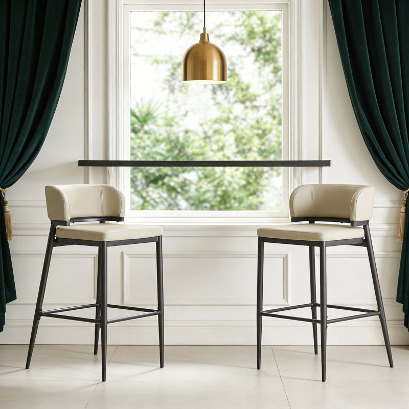 Ensemble de 2 tabourets de bar avec repose-pieds en métal, Kaki