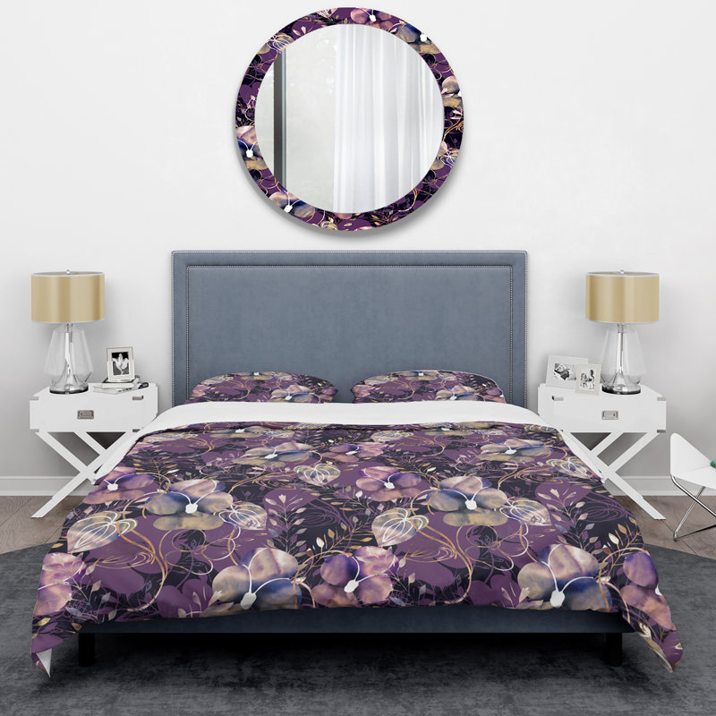 Ensemble de housse de couette Purple Viola Flower - Cabin & Lodge, Housse de couette pour grand lit et 2 taies décor