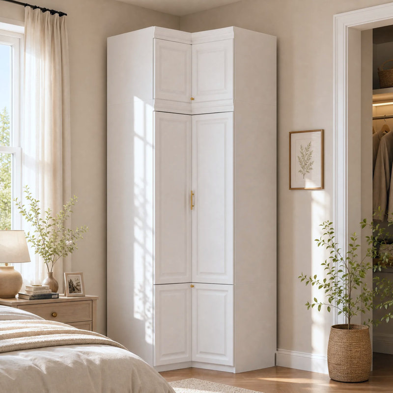 Armoire d'angle en L avec armoire supérieure