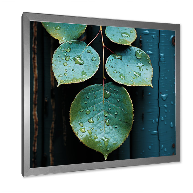 " Aqua Leaves Photo Harmony " Print, Silver Single Picture Framed, 36" H x 36" W x 1.5" D