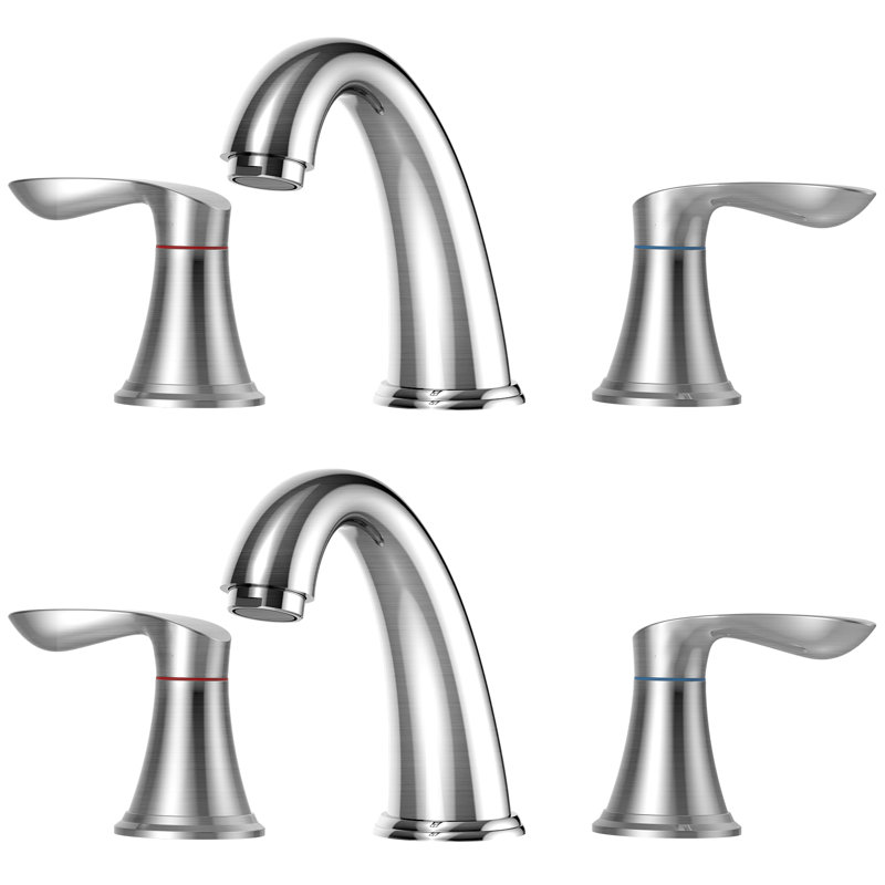 2-Set 8 in Faucets for Sink 3 Holes, Widespread Faucet with Pop Up Drain and cUPC Lead-Free Hose, Brushed Nickel