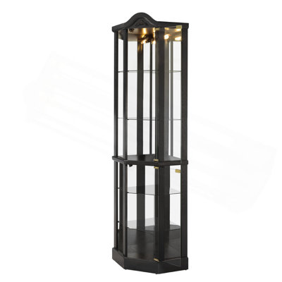 Vitrine de coin vitrée lumineuse avec tablettes réglables et armoire à vin en cerisier sculpté, parfaite pour la maison ou le bureau
