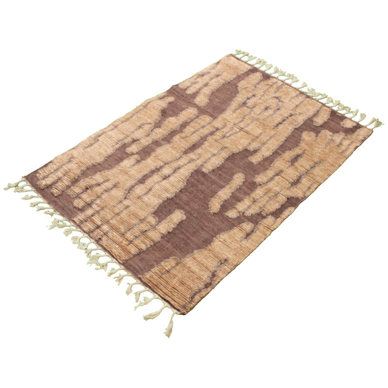Tapis décoratif en laine brun clair/brun noué à la main de conception unique 5 pi 6 po x 7 pi 11 po noué à la main New Age