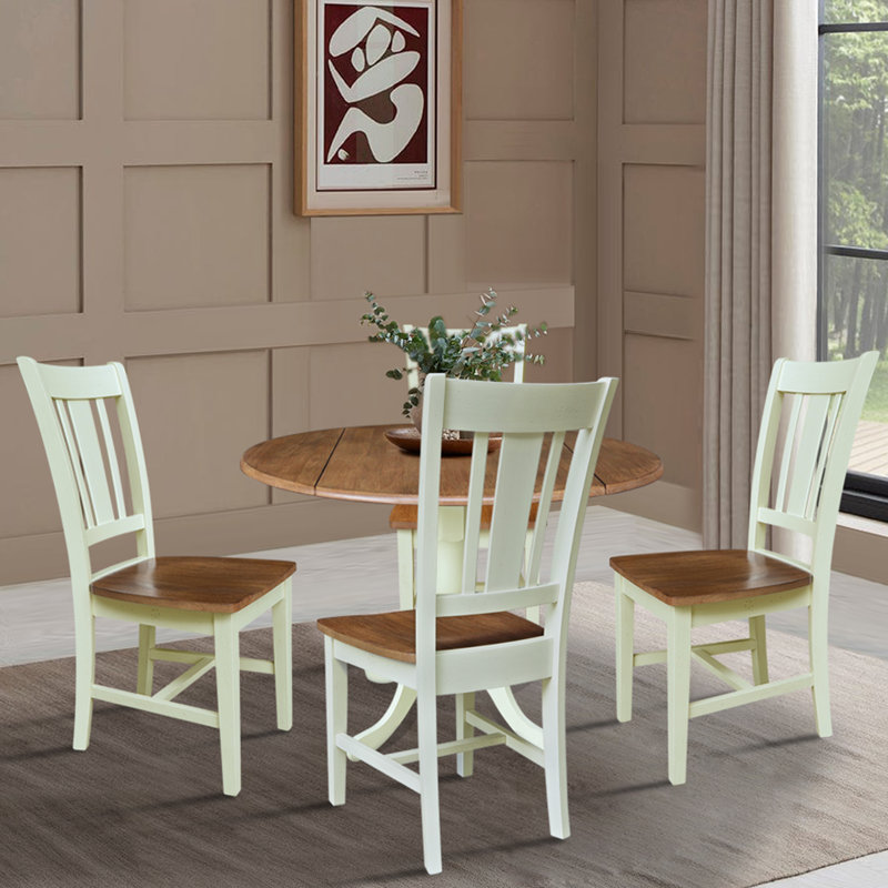 Manchester 3 Piece Dual Dropleaf Dining Set, Hickory/Shell