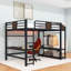 Lit mezzanine avec bureau intégré, lumières DEL et tablettes de rangement-129914387