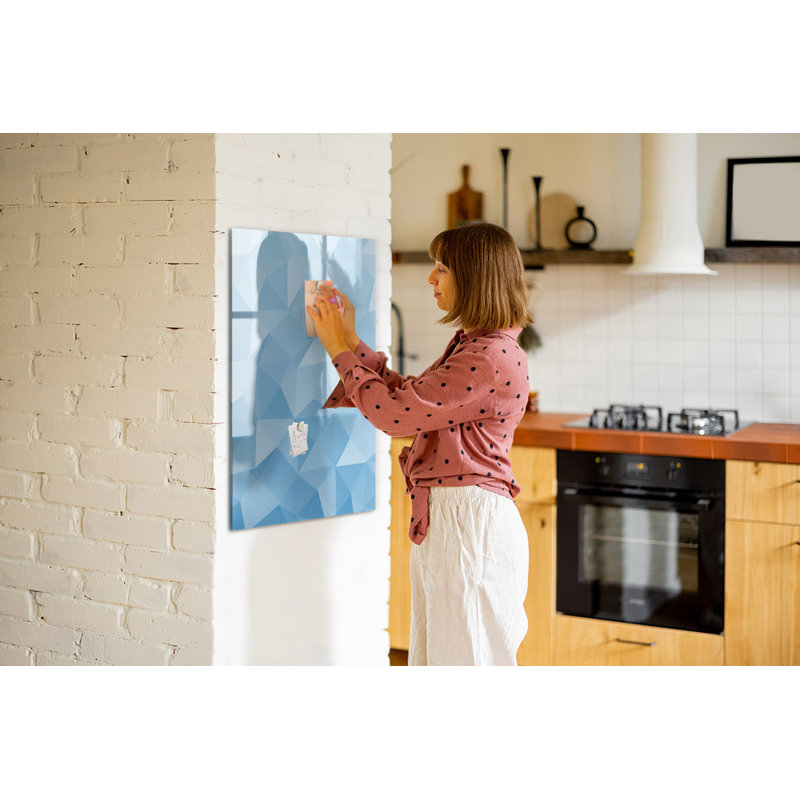 Magnetic Memo Board Whiteboard - 60 x 90 cm - With Marker and Magnets - Triangles abstraction, Blue