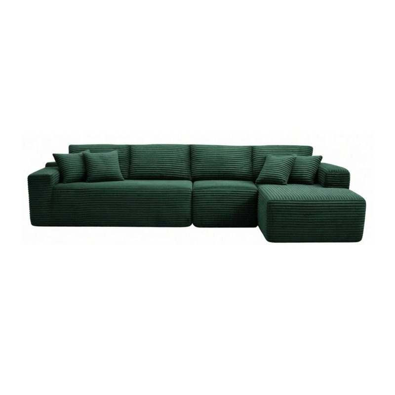 Canapé modulaire en forme de L de 134 po avec ressorts ensachés et minimaliste, vert, Green Corduroy, Right Hand Facing