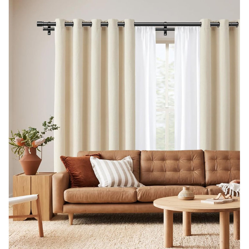 Double Curtain Pole 80-218 Cm, 25Mm Extendable Curtain Poles For Eyelet Curtains, Matte Black