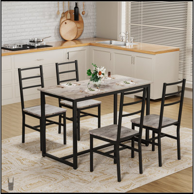 Modern 5-Piece Wooden Dining Table Set With Ergonomic Chairs, Space-Saving Design For Small Kitchens And Dining Rooms